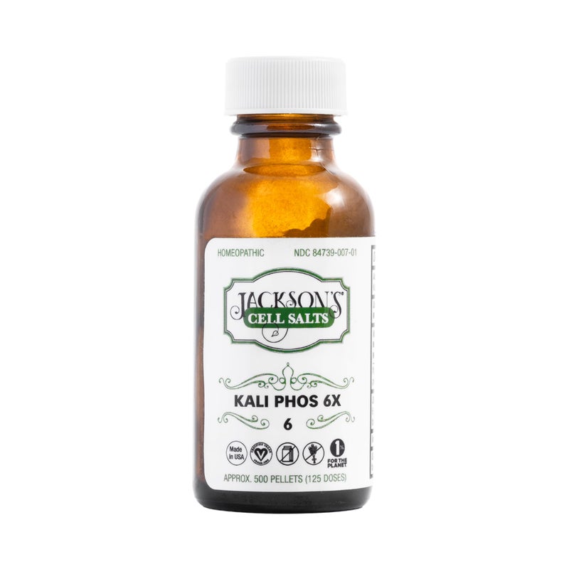 Jackson's #6 Cell Salt Kali Phos 6X (500 Pellet Bottle) - Certified Vegan, Lactose-Free Schuessler Tissue Salt Kali Phosphoricum 6X - Image 1